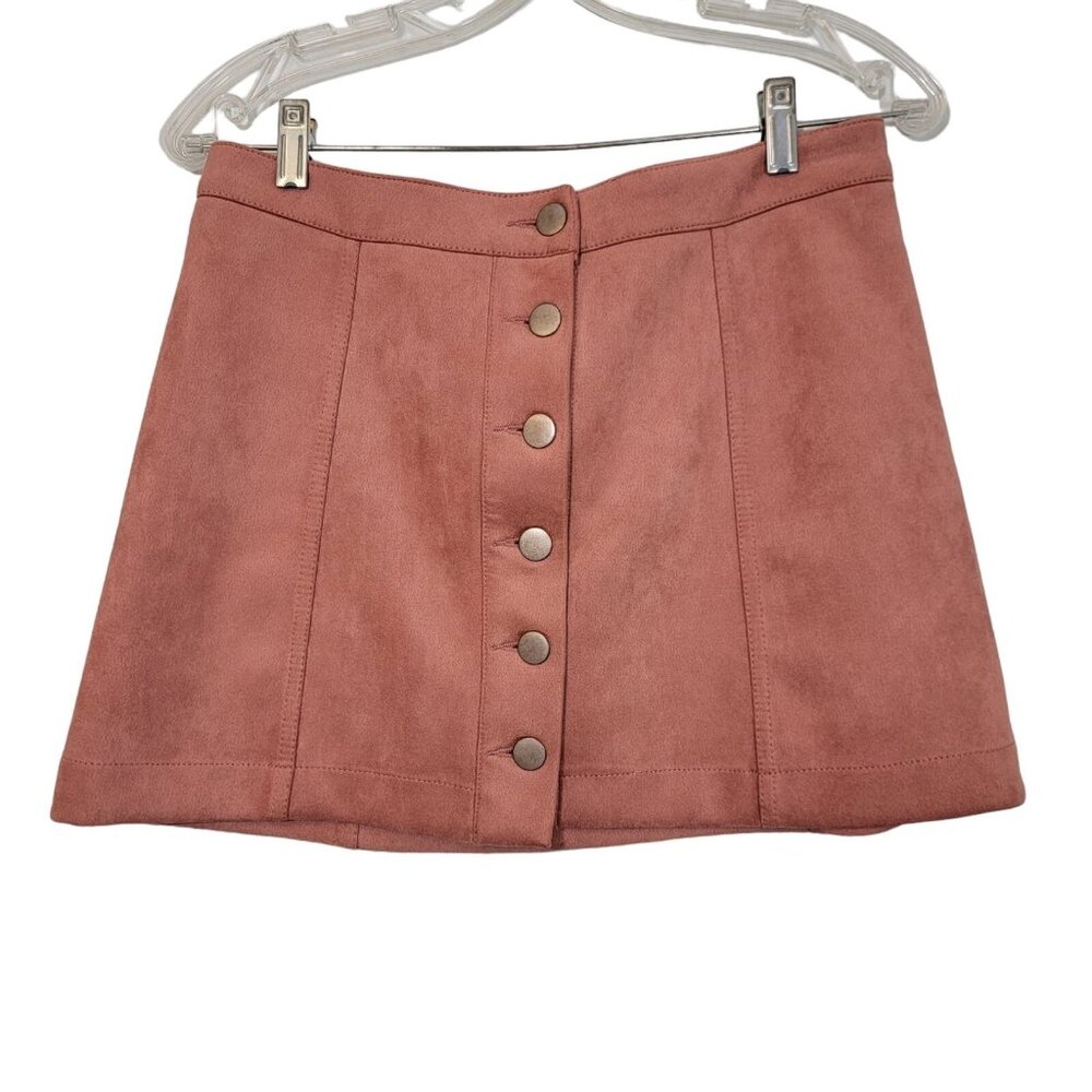 Forever 21 Mini Skirt Womens Sz 28 Super Soft Faux Suede Pink Buttons